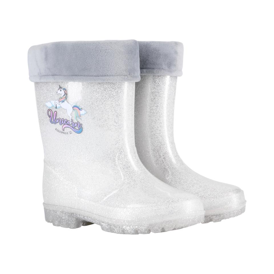 Kids light glitter wellies silver